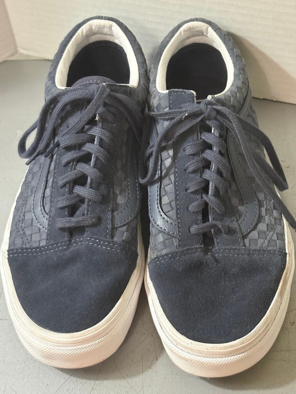 VANS-Navy Blue Suede/Leather Shoes-"Off the Wall" Men 5.5-Women 7 Skate Sneakers